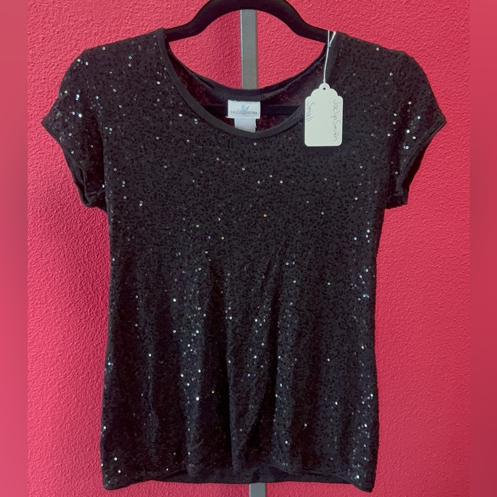 Jaclyn Smith Black Short-Sleeve Sequin Tee